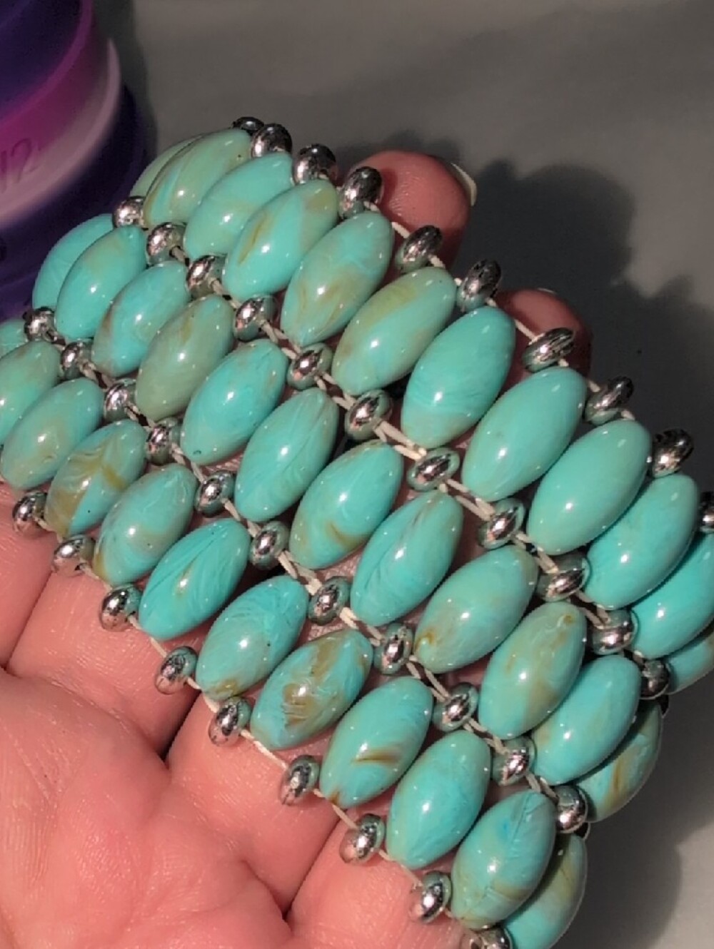❤️🔥10/$10❤️🔥 Faux Turquoise Silver Beaded Multi Stranded Stretchy Bracelet - Picture 2 of 7